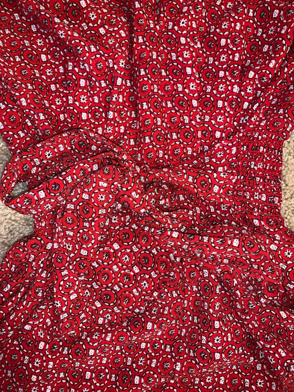 Max Studio Women’s Red Floral Ruffle Peplum Waist Bow Tie Smocked Women's Top - Picture 5 of 9